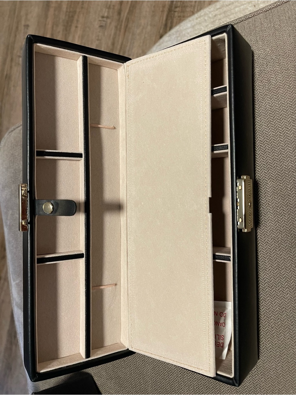 Wolf Heritage Deluxe Black Leather Jewelry Organizer with Cream Interior